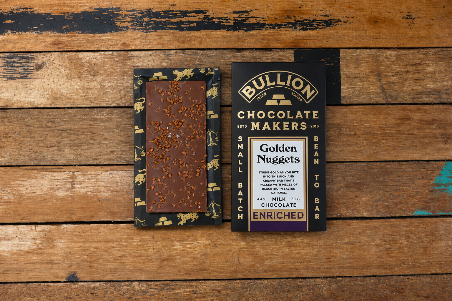 Salted caramel craft chocolate.