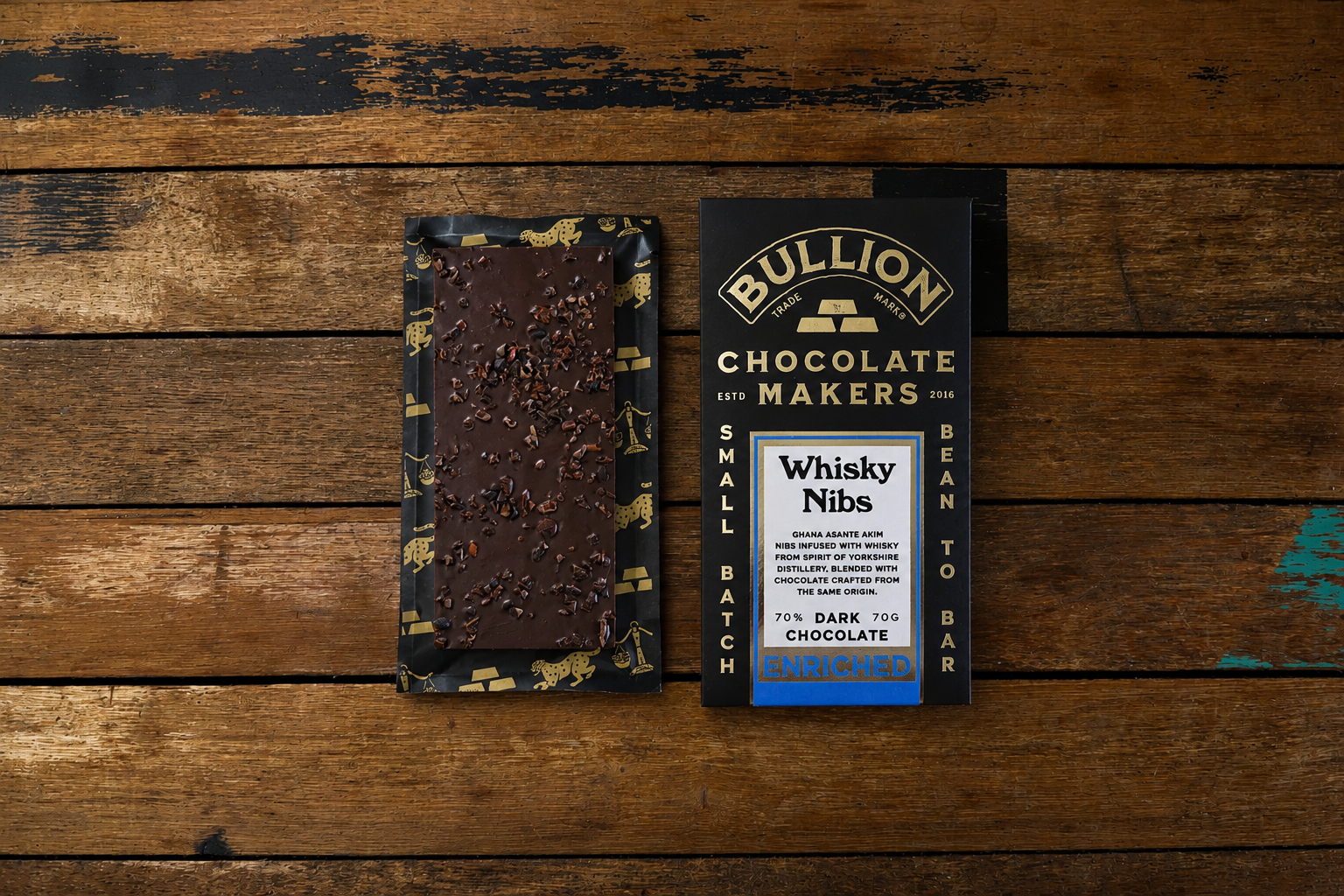 whisky nibs craft chocolate bar bullion